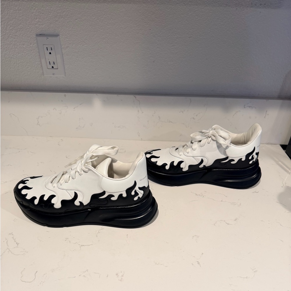 Alexander McQueen Black and White Flame Sneakers.